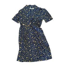 Ms Chaus Blue and Gold Dress Size 16 Vintage